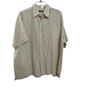 CUBAVERA Mens Beige Linen Blend Short Sleeve Button Up Shirt XL